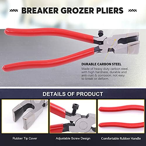 Breaker grozer pliers with red handles and durable carbon steel construction.
