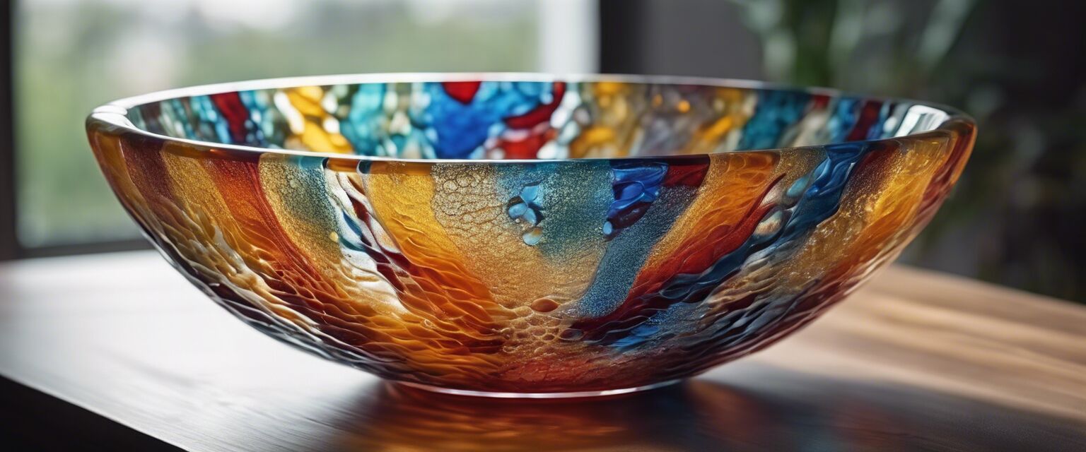 Fused glass bowl project showcasing vibrant colors.