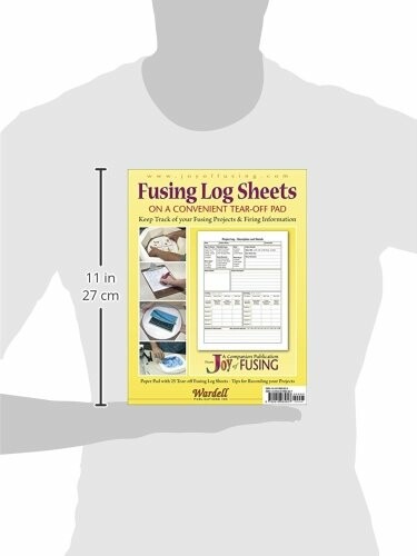 Fusing log sheets pad held in hands, measures 11 inches or 27 cm.