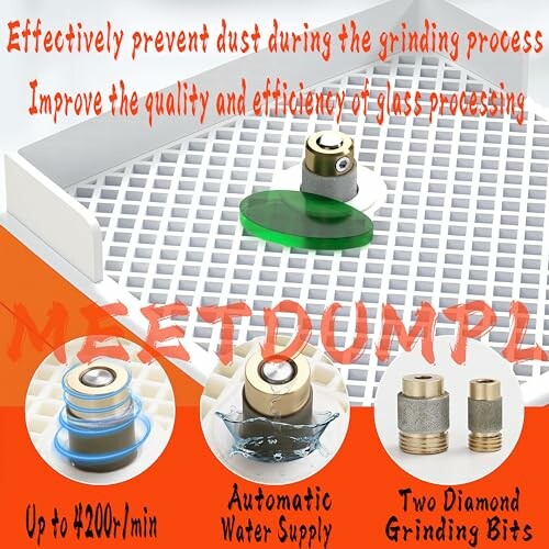 Glass grinding tools with automatic water supply and diamond bits.