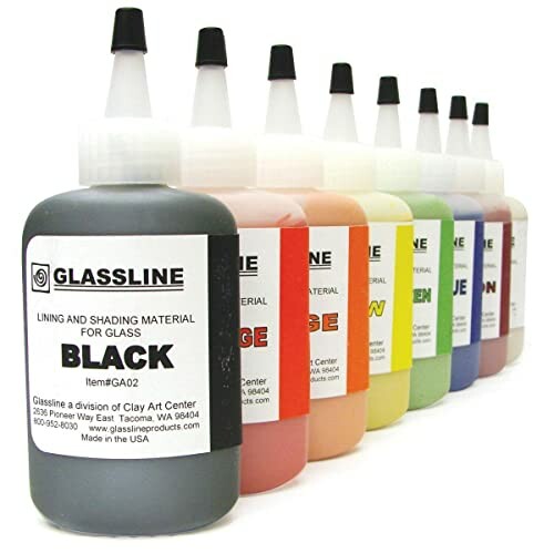 Glassline paint bottles in various colors.