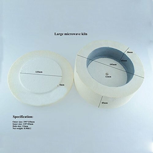 Large microwave kiln with lid, showing detailed dimensions.
