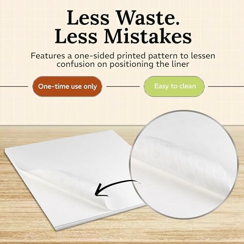 Image highlighting a one-sided printed liner for easy positioning and cleaning.
