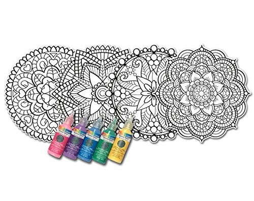 Mandala painting kit with intricate designs and colorful paints.