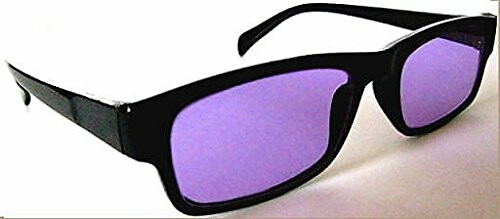 Black frame sunglasses with purple lenses